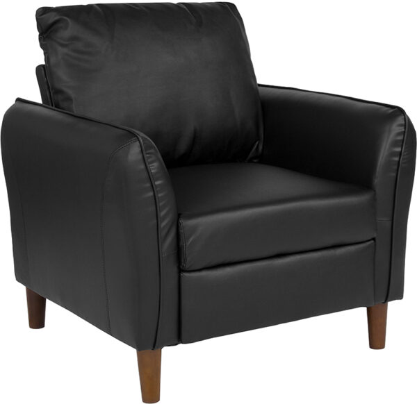 Wholesale Milton Park Upholstered Plush Pillow Back Arm Chair in Black Leather