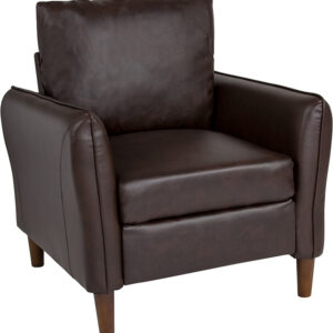 Wholesale Milton Park Upholstered Plush Pillow Back Arm Chair in Brown Leather