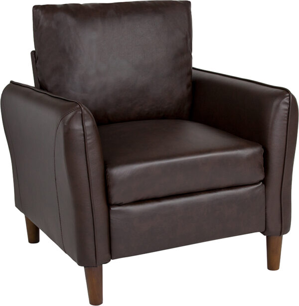 Wholesale Milton Park Upholstered Plush Pillow Back Arm Chair in Brown Leather
