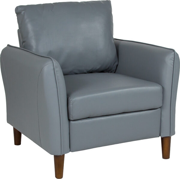 Wholesale Milton Park Upholstered Plush Pillow Back Arm Chair in Gray Leather
