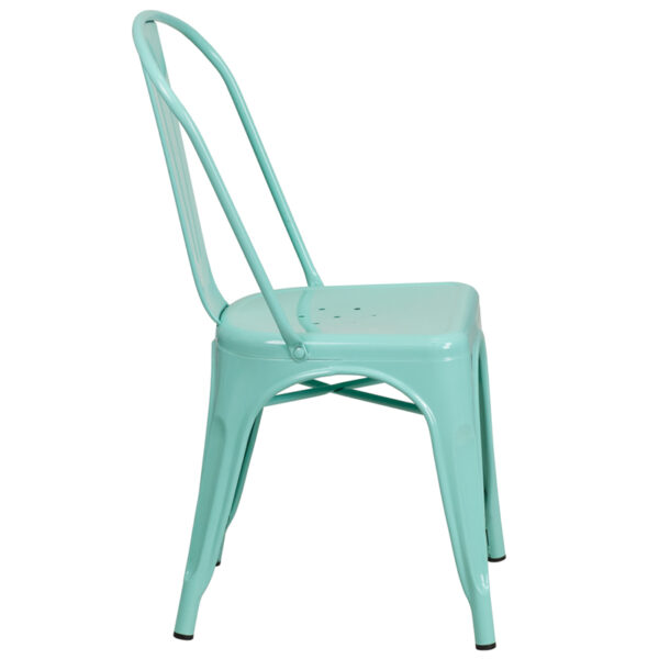Lowest Price Mint Green Metal Indoor-Outdoor Stackable Chair