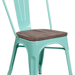 Wholesale Mint Green Metal Stackable Chair with Wood Seat