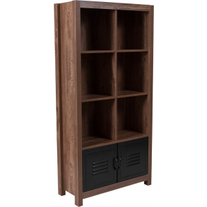 Wholesale New Lancaster Collection 59.5"H 6 Cube Storage Organizer Bookcase with Metal Cabinet Doors in Crosscut Oak Wood Grain Finish