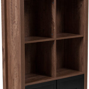 Wholesale New Lancaster Collection 59.5"H 6 Cube Storage Organizer Bookcase with Metal Cabinet Doors in Crosscut Oak Wood Grain Finish