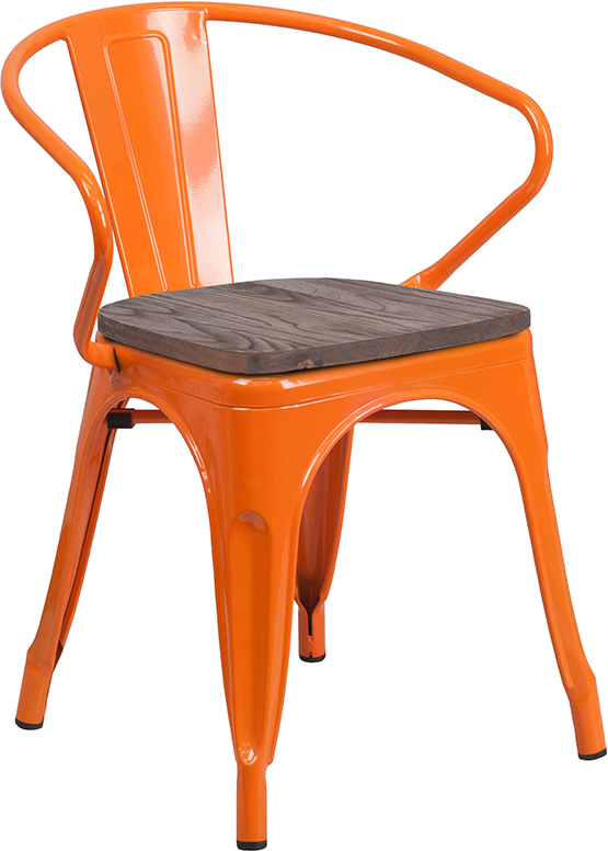 Wholesale Orange Metal Chair with Wood Seat and Arms