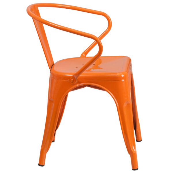 Lowest Price Orange Metal Indoor-Outdoor Chair with Arms