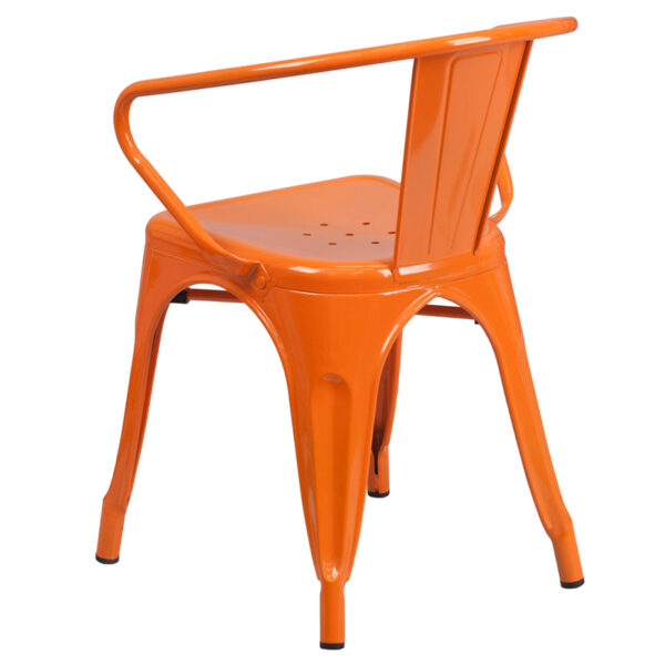 Stackable Bistro Style Chair Orange Metal Chair With Arms