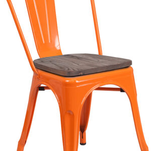 Wholesale Orange Metal Stackable Chair with Wood Seat