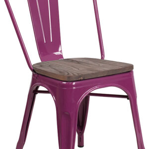 Wholesale Purple Metal Stackable Chair with Wood Seat