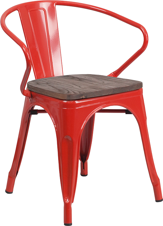 Wholesale Red Metal Chair with Wood Seat and Arms