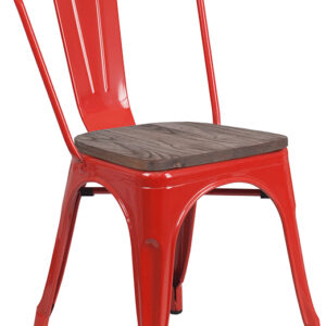 Wholesale Red Metal Stackable Chair with Wood Seat