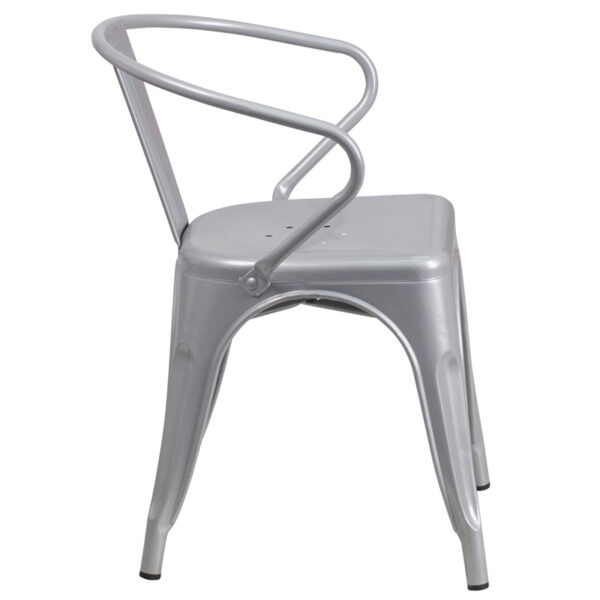 Lowest Price Silver Metal Indoor-Outdoor Chair with Arms