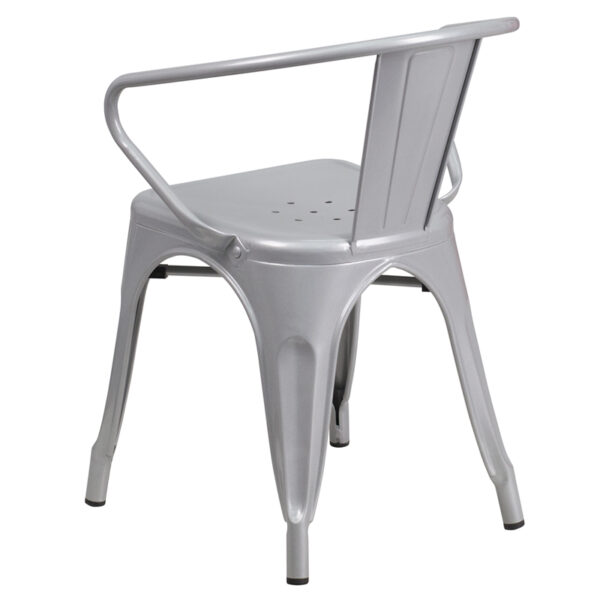 Stackable Bistro Style Chair Silver Metal Chair With Arms