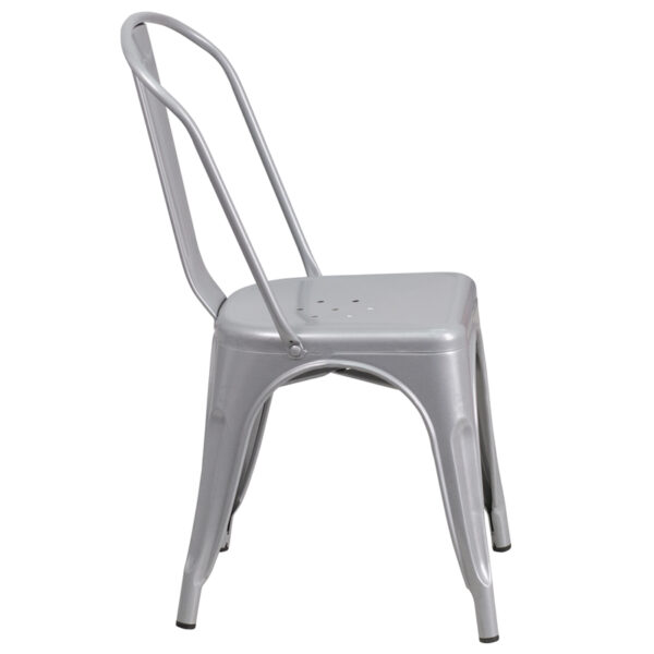 Lowest Price Silver Metal Indoor-Outdoor Stackable Chair