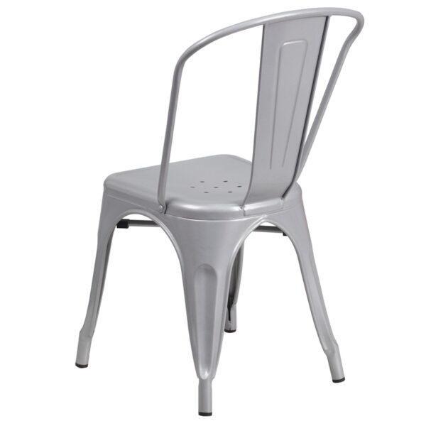 Stackable Bistro Style Chair Silver Metal Chair