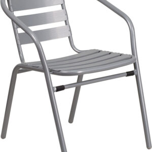 Wholesale Silver Metal Restaurant Stack Chair with Aluminum Slats