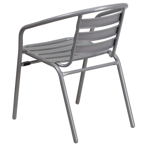 Stackable Cafe Chair Silver Aluminum Slat Chair
