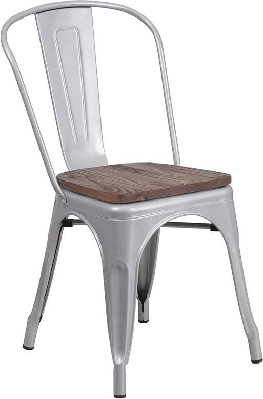 Wholesale Silver Metal Stackable Chair with Wood Seat