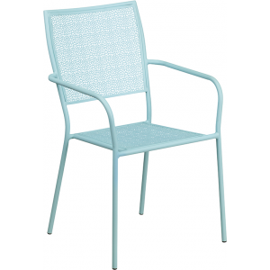 Wholesale Sky Blue Indoor-Outdoor Steel Patio Arm Chair with Square Back