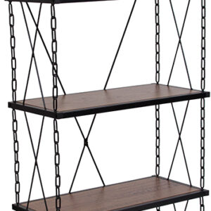Wholesale Vernon Hills Collection 4 Shelf 57"H Chain Accent Metal Frame Bookcase in Antique Wood Grain Finish
