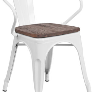 Wholesale White Metal Chair with Wood Seat and Arms