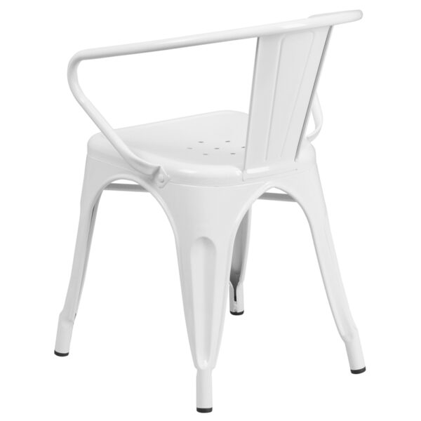 Stackable Bistro Style Chair White Metal Chair With Arms