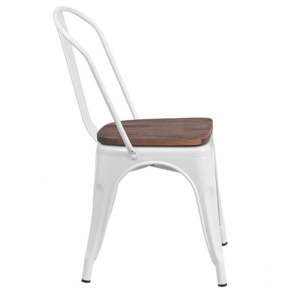Lowest Price White Metal Stackable Chair with Wood Seat