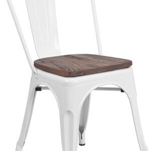 Wholesale White Metal Stackable Chair with Wood Seat
