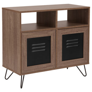 Wholesale Woodridge Collection 29.75"W 2 Shelf Storage Console/Cabinet with Metal Doors in Rustic Wood Grain Finish