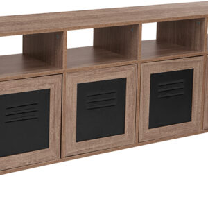 Wholesale Woodridge Collection 85.5"W 4 Shelf Storage Console/Cabinet with Metal Doors in Rustic Wood Grain Finish