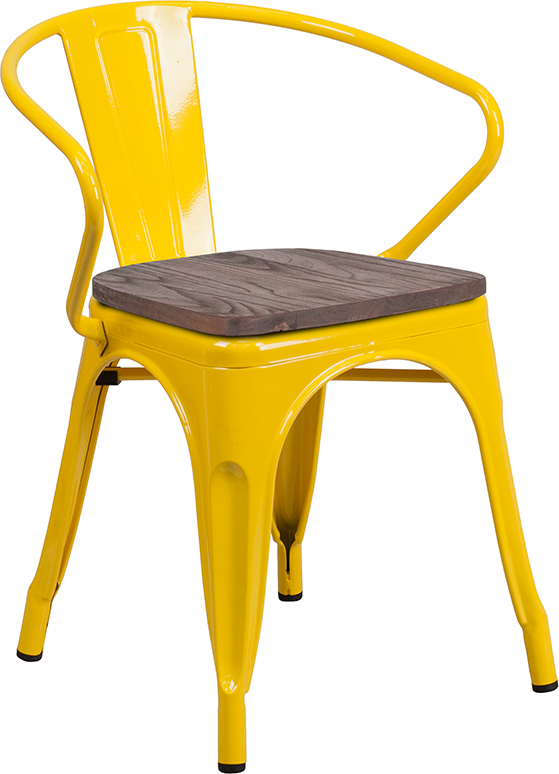 Wholesale Yellow Metal Chair with Wood Seat and Arms