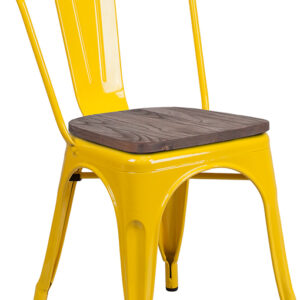 Wholesale Yellow Metal Stackable Chair with Wood Seat
