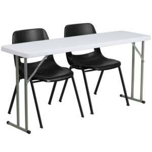 Wholesale 18'' x 60'' Plastic Folding Training Table Set with 2 Black Plastic Stack Chairs
