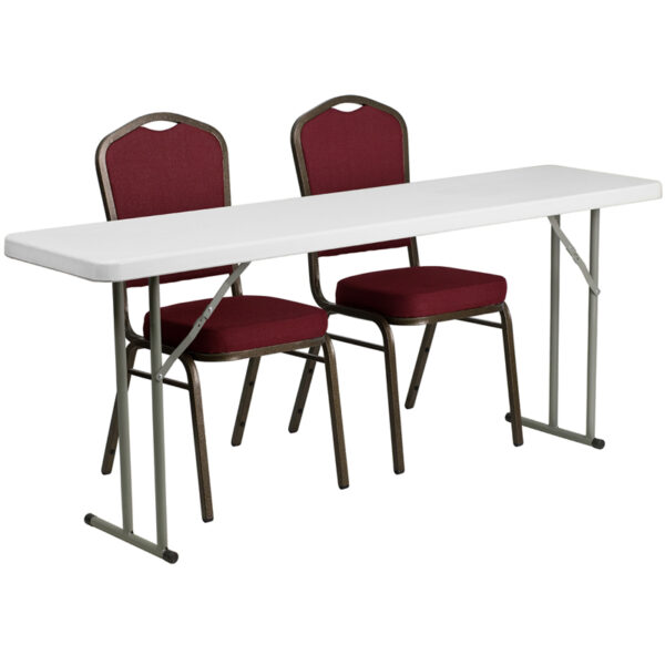 Wholesale 18'' x 72'' Plastic Folding Training Table Set with 2 Crown Back Stack Chairs