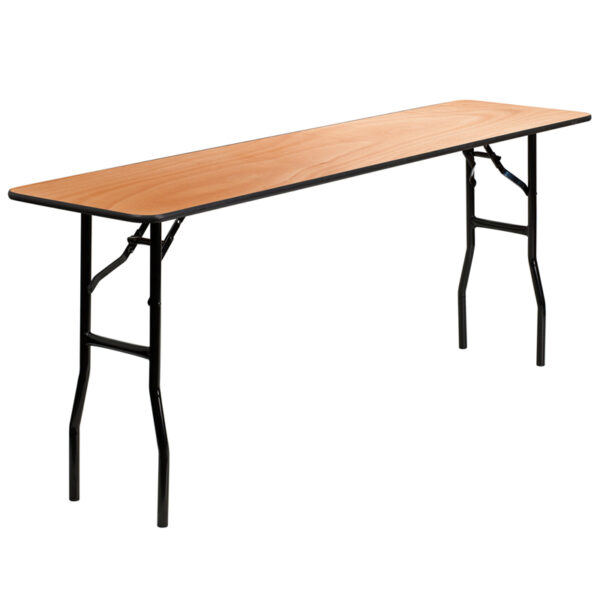 Wholesale 18'' x 72'' Rectangular Wood Folding Training / Seminar Table with Smooth Clear Coated Finished Top