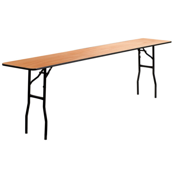 Wholesale 18'' x 96'' Rectangular Wood Folding Training / Seminar Table with Smooth Clear Coated Finished Top