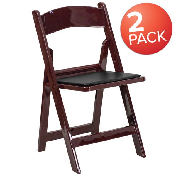 Wholesale 2 Pk. HERCULES Series 1000 lb. Capacity Red Mahogany Resin Folding Chair with Black Vinyl Padded Seat