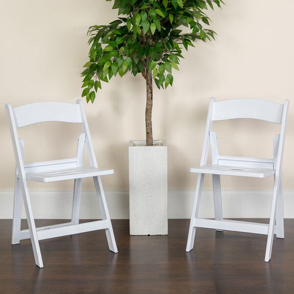 Lowest Price 2 Pk. HERCULES Series 1000 lb. Capacity White Resin Folding Chair with Slatted Seat