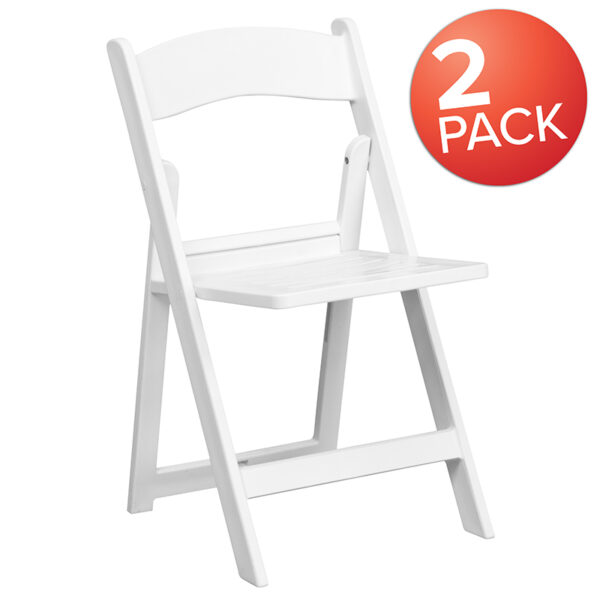 Wholesale 2 Pk. HERCULES Series 1000 lb. Capacity White Resin Folding Chair with Slatted Seat