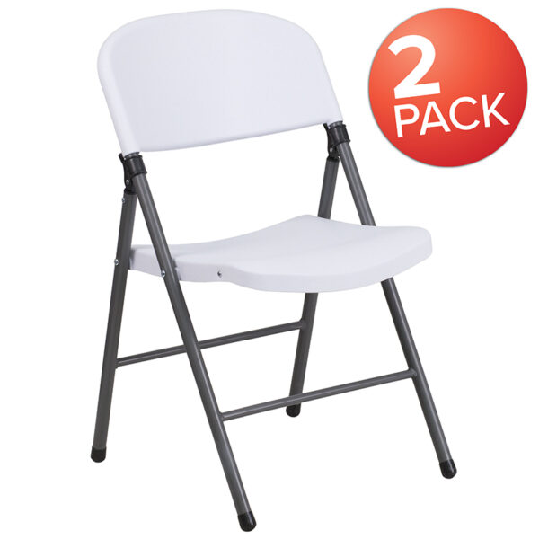 Wholesale 2 Pk. HERCULES Series 330 lb. Capacity Granite White Plastic Folding Chair with Charcoal Frame