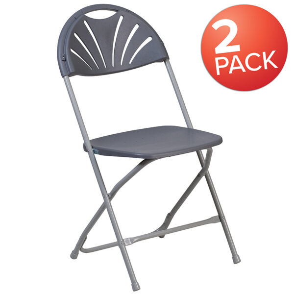Wholesale 2 Pk. HERCULES Series 650 lb. Capacity Charcoal Plastic Fan Back Folding Chair