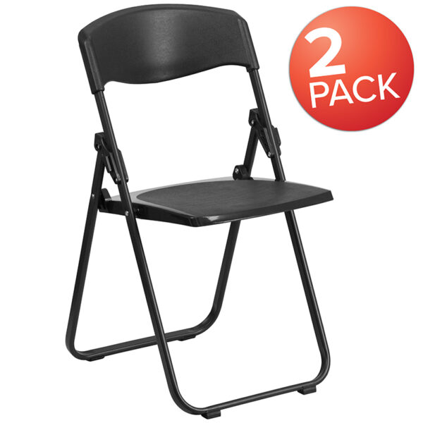 Wholesale 2 Pk. HERCULES Series 880 lb. Capacity Heavy Duty Black Plastic Folding Chair with Built-in Ganging Brackets
