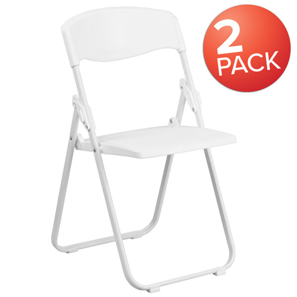 Wholesale 2 Pk. HERCULES Series 880 lb. Capacity Heavy Duty White Plastic Folding Chair with Built-in Ganging Brackets