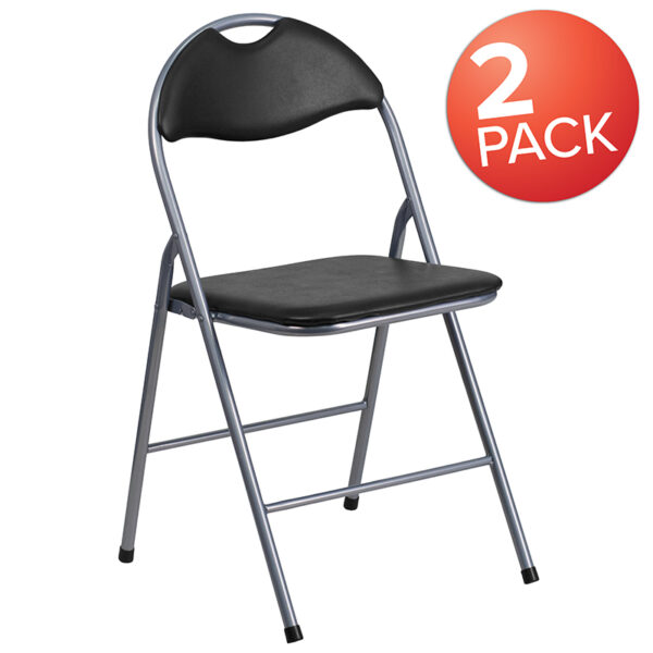 Wholesale 2 Pk. HERCULES Series Black Vinyl Metal Folding Chair with Carrying Handle