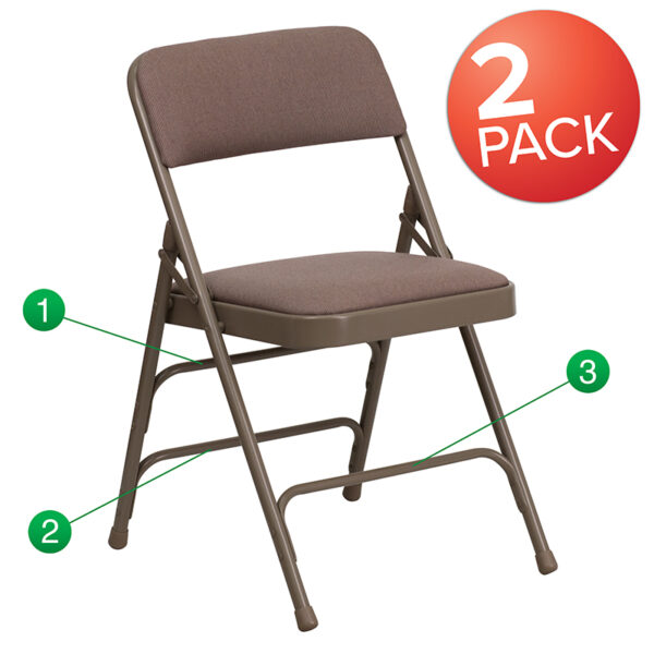 Wholesale 2 Pk. HERCULES Series Curved Triple Braced & Double Hinged Beige Fabric Metal Folding Chair