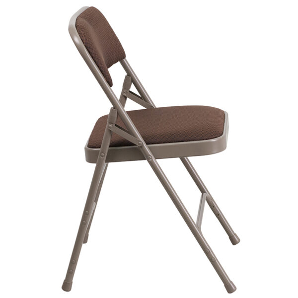 Set of 2 Padded Metal Folding Chairs Brown Fabric Metal Chair