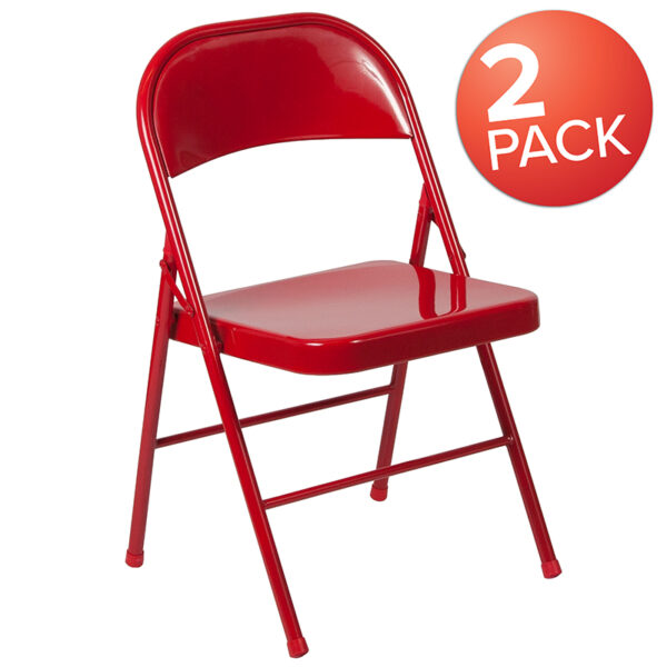 Wholesale 2 Pk. HERCULES Series Double Braced Red Metal Folding Chair