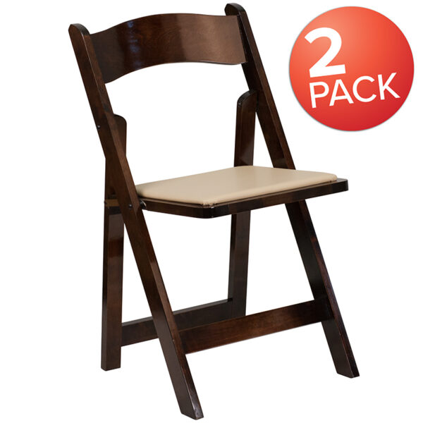 Wholesale 2 Pk. HERCULES Series Fruitwood Wood Folding Chair with Vinyl Padded Seat