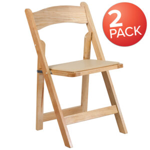 Wholesale 2 Pk. HERCULES Series Natural Wood Folding Chair with Vinyl Padded Seat