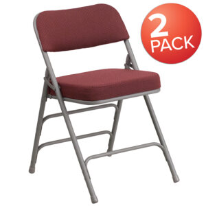 Wholesale 2 Pk. HERCULES Series Premium Curved Triple Braced & Double Hinged Burgundy Fabric Metal Folding Chair